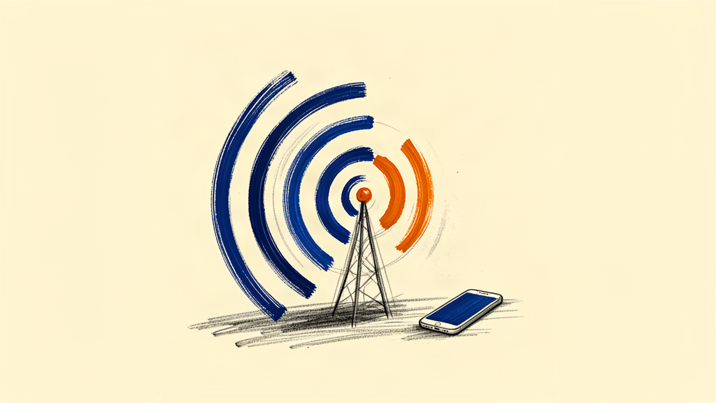 Radio waves traveling from an antenna toward a phone